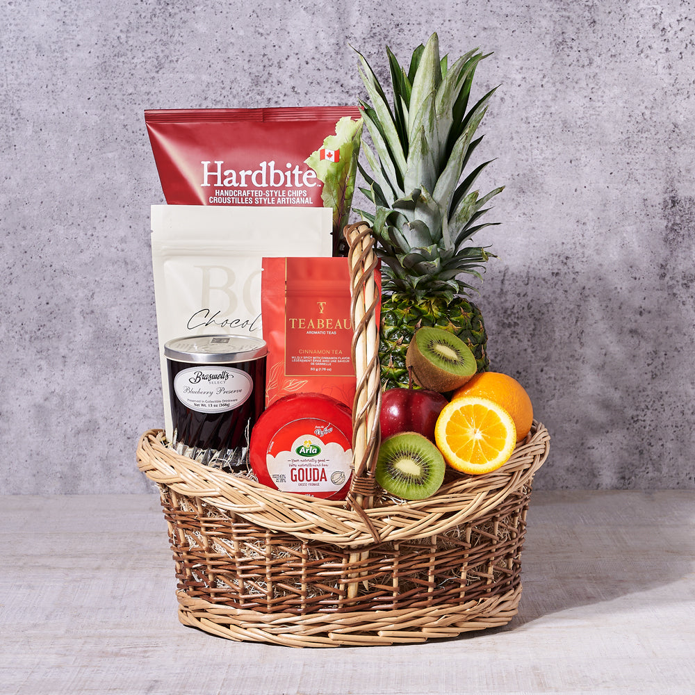 Delightful Fruit & Snack Basket, gourmet gift, gourmet, fruit gift, fruit, tea gift, tea
