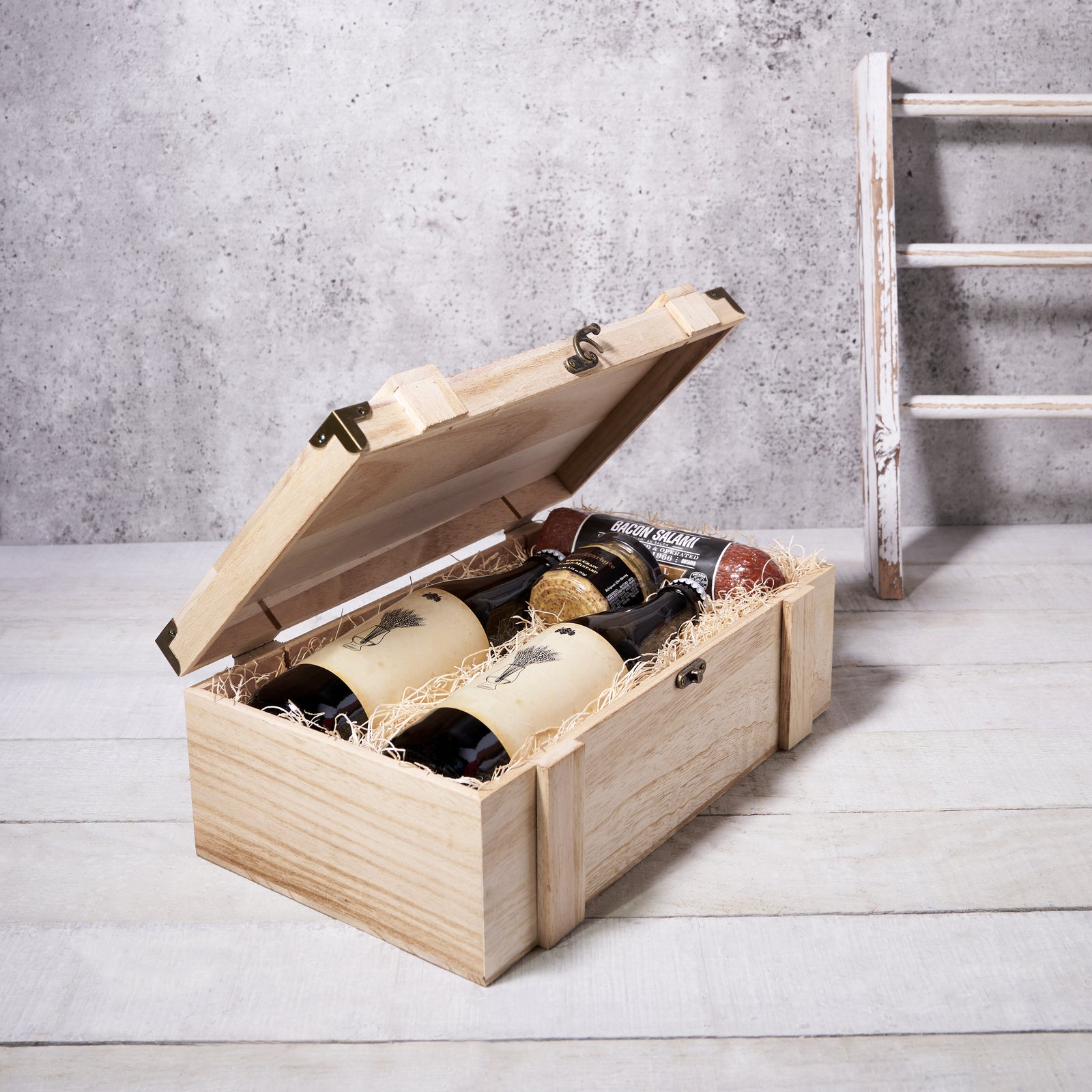 Dad's Beer and Delicatessen Delight, beer gift baskets, gourmet gifts, beer, bacon salami, whole grain garlic mustard