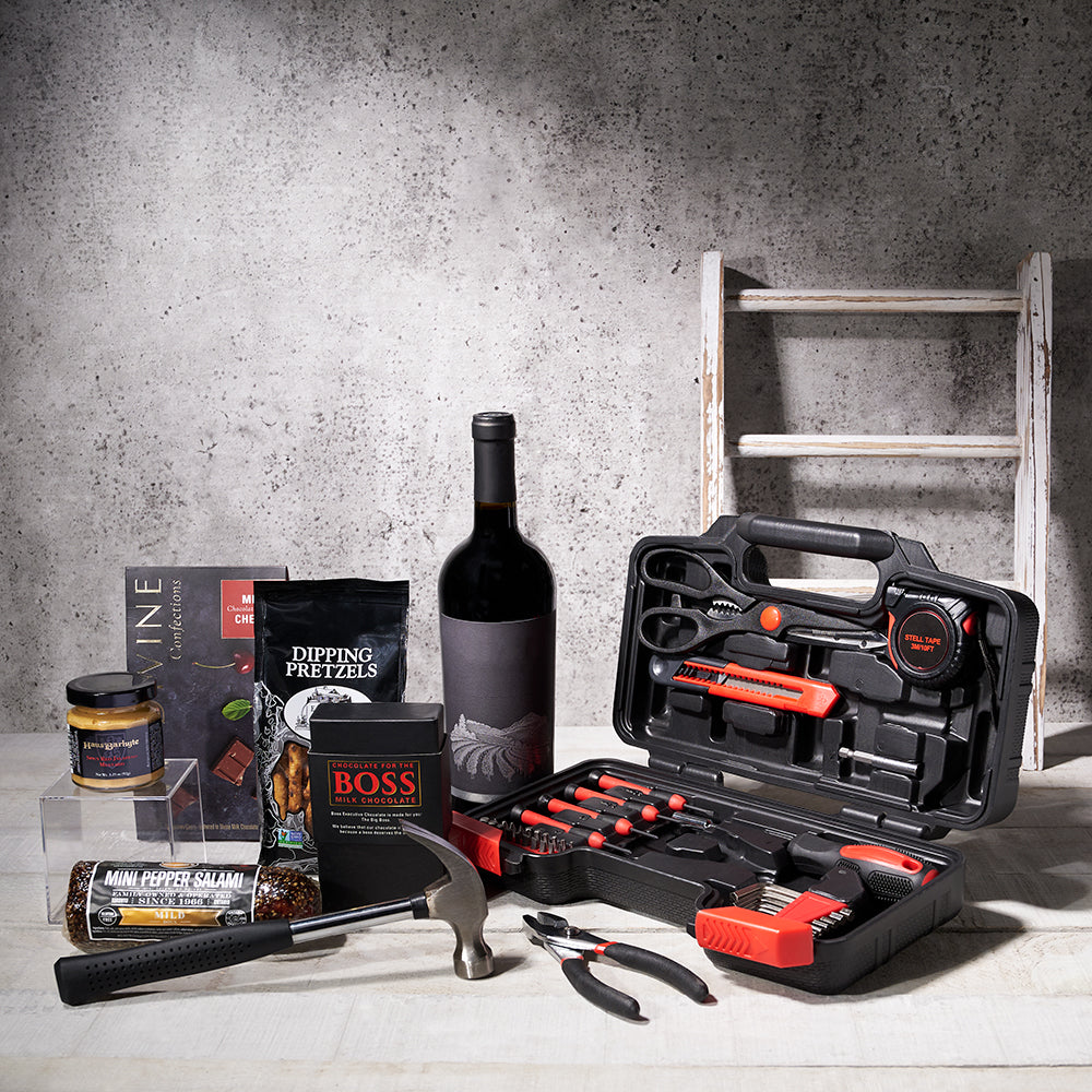 The Gentleman’s Tool &amp; Wine Gift, father’s day gift baskets, gourmet gifts, gifts, wine gift basket, father’s day