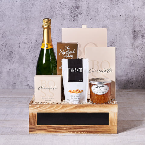 Let’s Party Gourmet Gift Basket, gourmet gift, chocolate gift, sparkling wine gift, champagne gift