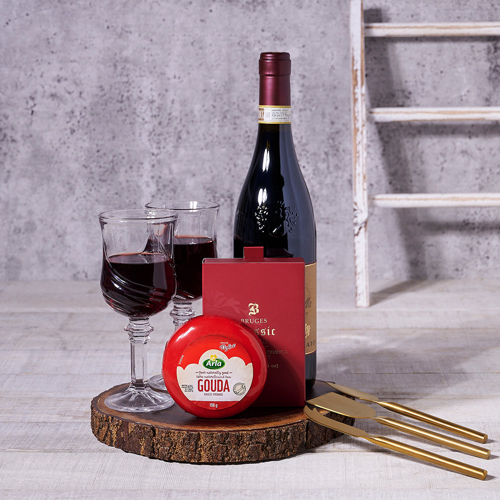 Romantic Perfect Night Wine Gift Set, wine gift, cheese gift, chocolate gift, wine pairing gift, romantic gift