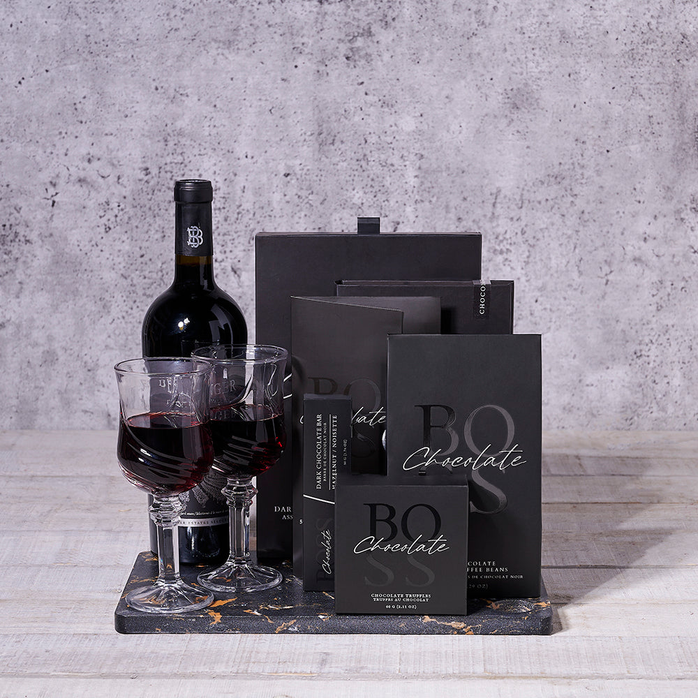 Treat the Boss Wine Gift Set, wine gift, chocolate gift, gifts for bosses, chocolate, wine