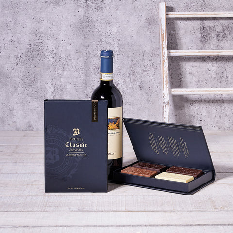 Bruges Book & Wine Gift Set, wine gift, chocolate gift, wine and chocolate gift, wine, chocolate, romantic gift, Set 24666-2022