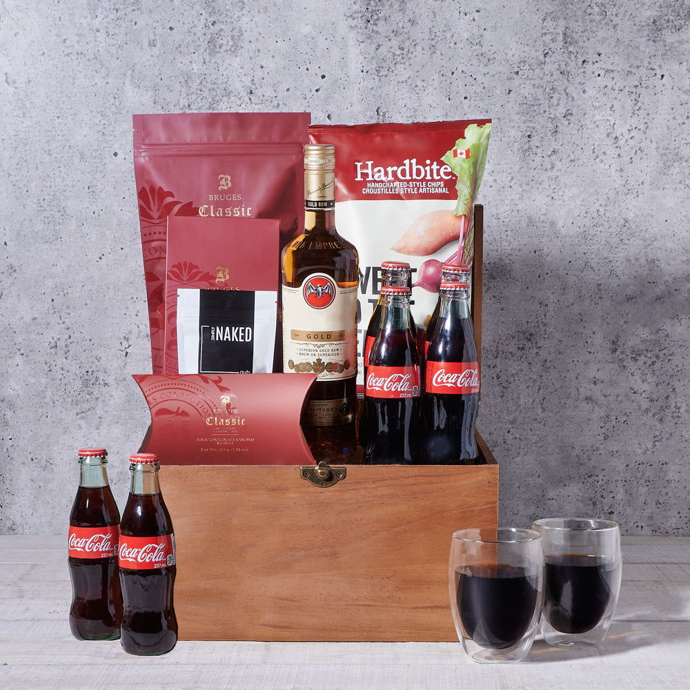 The Happy Hour Liquor & Treats Chest, gift baskets, gourmet gifts, gifts, liquor, Set 24875-2022, liquor gift