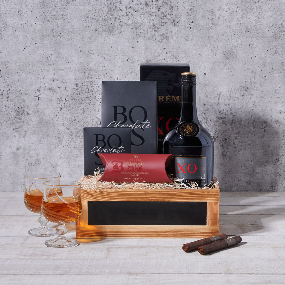 Rich Chocolate &amp; Liquor Crate, liquor gift, liquor, chocolate gift, chocolate, cigar gift, cigars