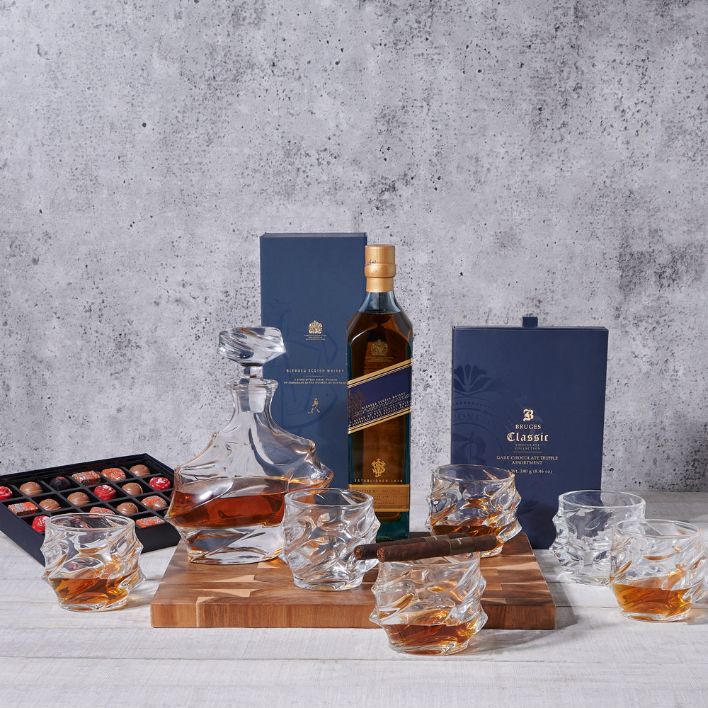 VIP Whiskey Decanter & Truffle Board, liquor gift, liquor, liquor gift basket, decanter, decanter gift