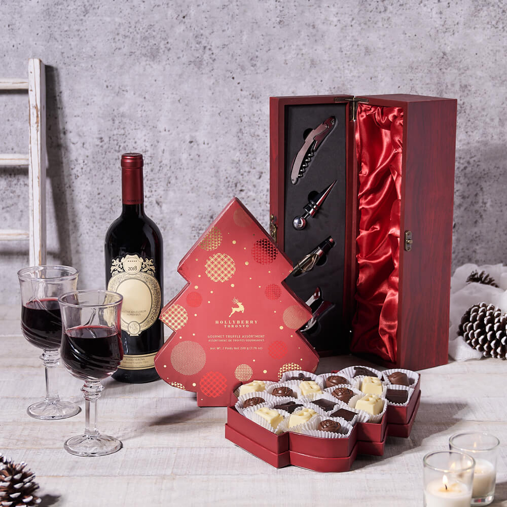 Merry & Bright Wine Lover Gift Set, christmas gift, christmas, holiday gift, holiday, wine gift, wine, chocolate gift, chocolate