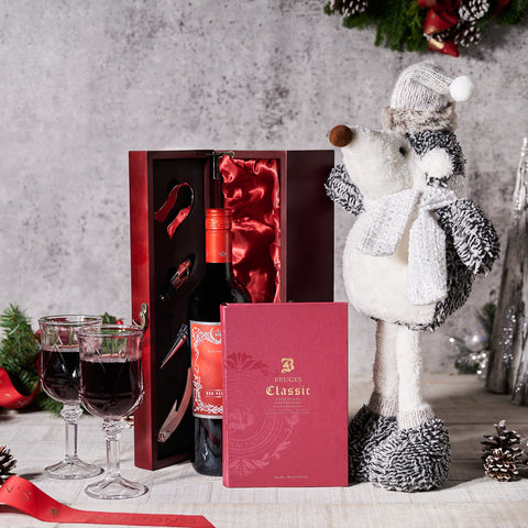 Winter Wine & Chocolate Holiday Gift Set, Christmas Gift Baskets, Wine Gift Baskets, Gourmet Gift Baskets, Xmas Gifts, Plushy, Chocolate, Wine, Canada Delivery