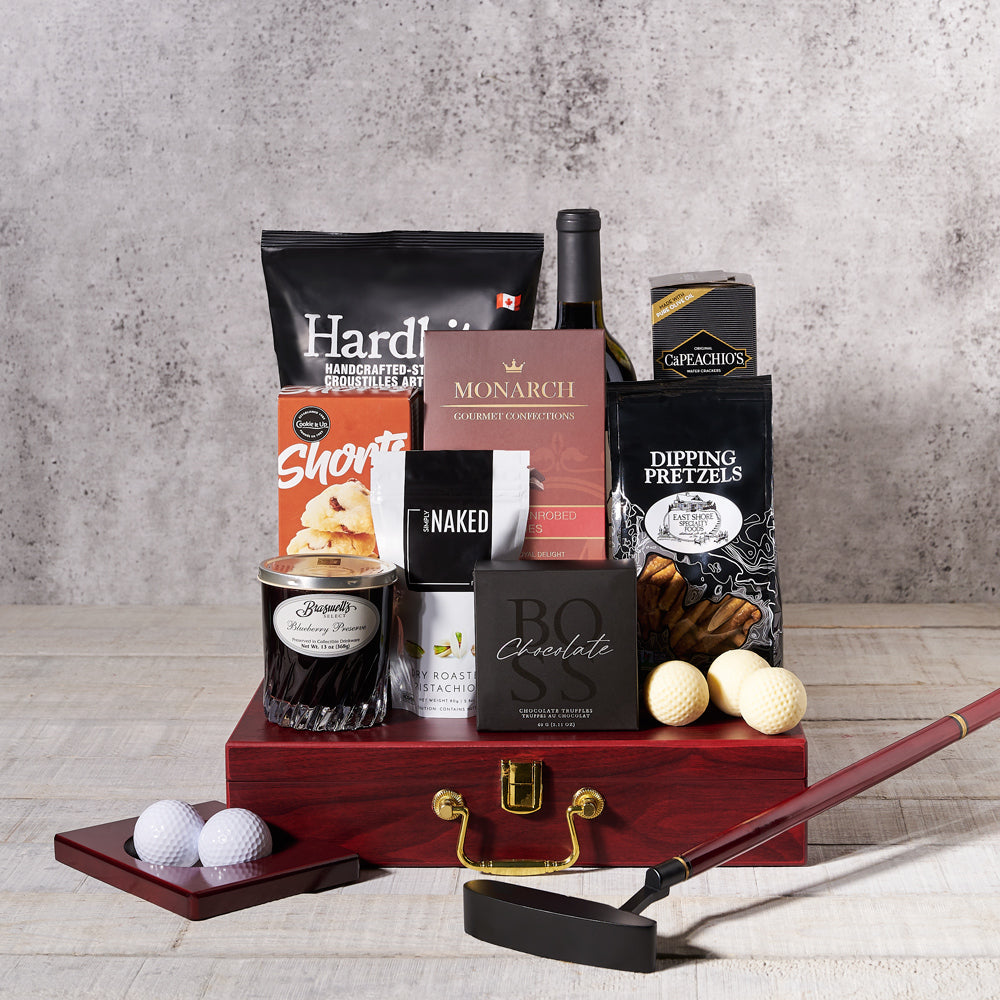 The Elevated Golf Pro Gift Set, golf,  gourmet gifts,  wine set,  Wine Gift,  wine gift set,  Set 24057-2021,  wine,  gourmet,  chocolate,  cheese biscuits, wine set delivery, delivery wine set, golf gourmet canada, canada golf gourmet, toronto