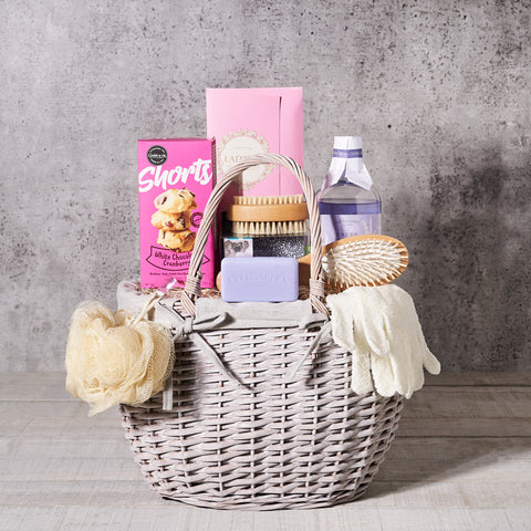 lavender,  chocolate,  bath salts,  bath products,  bath mitt,  bath & body,  bath,  spa gift,  Spa,  Set 24069-2021,  gourmet, spa gift basket delivery, delivery spa gift basket, bath and body basket canada, canada bath and body basket, toronto