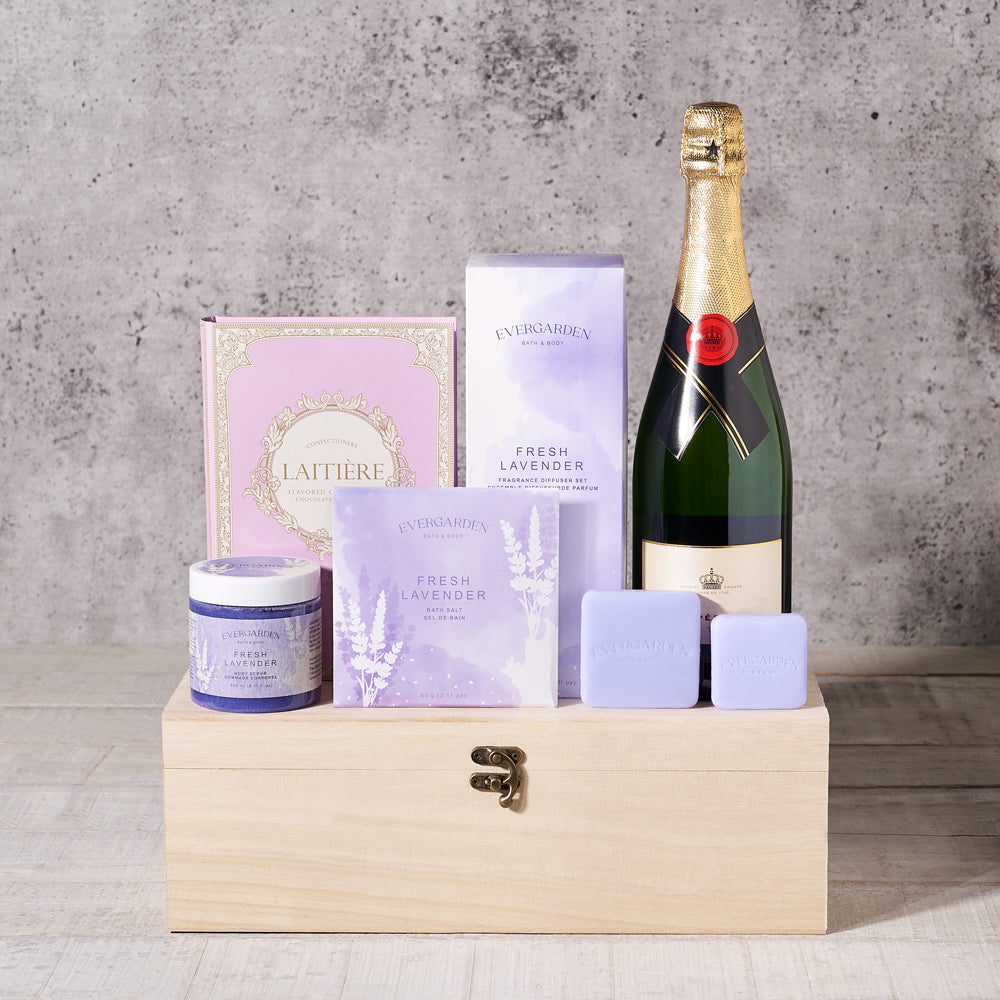 chocolate bar,  chocolate,  diffuser,  soap,  bath salts,  bath products,  bath and body gift set,  bath &amp; body,  bath,  Spa,  spa gift,  spa gift set,  lavender,  champagne gift set,  champagne,  sparkling wine, spa gift set delivery, delivery spa gift set, sparkling wine lavender canada, canada sparkling wine lavender, toronto