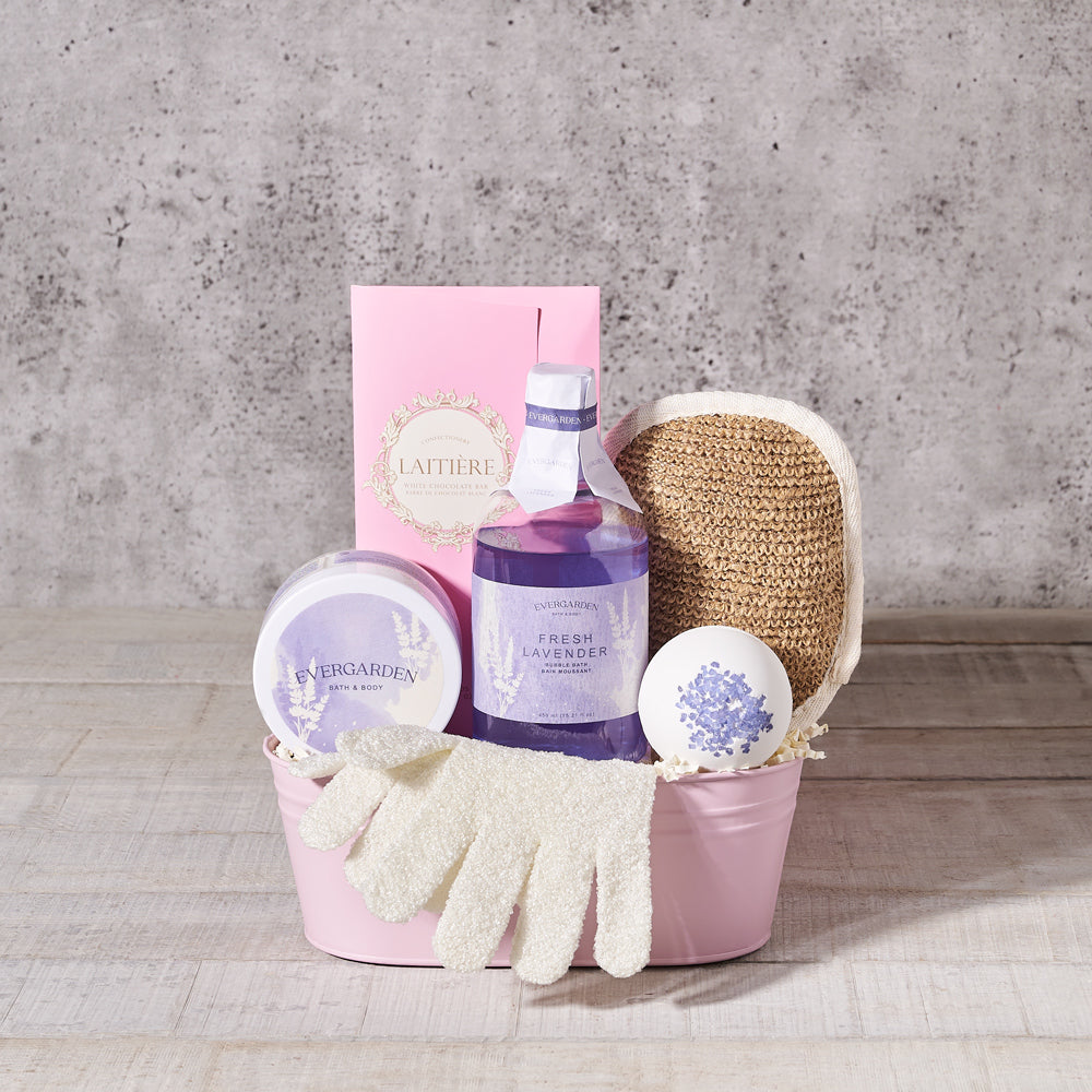 spa gift,  Spa,  bath bomb,  gloves,  bucket,  bath products,  bath mitt,  bath & body,  bath,  white chocolate,  Set 24084-2021,  gourmet, spa gift basket delivery, delivery spa gift basket, bath and body basket canada, canada bath and body basket, toronto