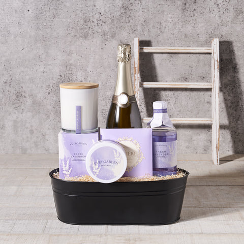 champagne gift set, champagne, bucket, candle, chocolate, lavender, bath and body, spa, sparkling wine, champagne gift set delivery, delivery champagne gift set, spa bath and body canada, canada spa bath and body, toronto