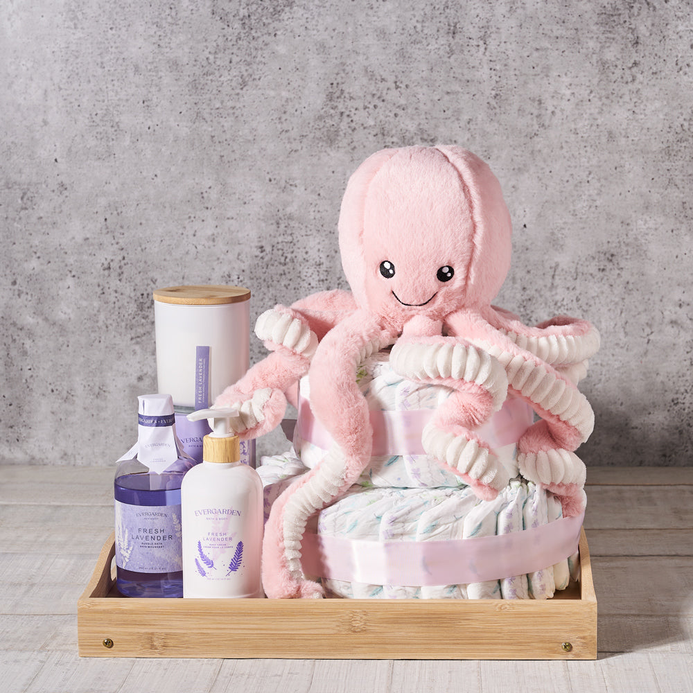 Precious Comfort Diaper Cake Gift Set, diapers,  candle,  mother's day,  skincare,  bath and body,  spa,  plush,  baby toy,  Set 24100-2021, mom and baby gift basket delivery, delivery mom and baby gift basket, bath and body baby Canada, Canada bath and body baby, Toronto