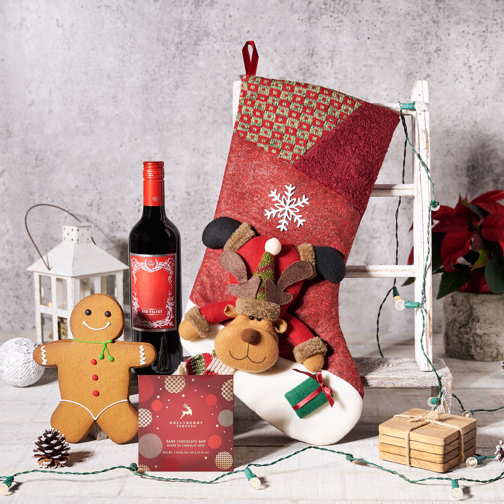 Christmas Wine Gingerbread Man Stocking Gift, Christmas Wine Gifts, Christmas Wine Gift Baskets, Christmas Gourmet Gift Baskets, Christmas Chocolate Gift Baskets, Xmas Gifts, Canada Delivery
