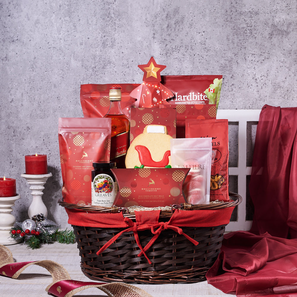 Under The Christmas Tree Liquor Gift Basket, Christmas Gift Baskets, Gourmet Gift Baskets, Liquor Gift Baskets, Chocolate Gift Baskets, Chocolates, Pretzels, Jam, Liquor, Popcorn, Chips, Cookies, Candy, Xmas Gifts, Canada Delivery