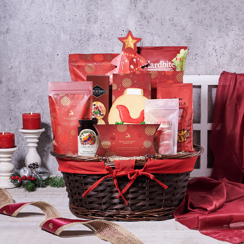 Under The Christmas Tree Gift Basket, Christmas Gift Baskets, Gourmet Gift Baskets, Chocolate Gift Baskets, Xmas Gift Baskets, Chocolates, Chips, Crackers, Popcorn, Candy, Jam, Pretzels, Canada Delivery