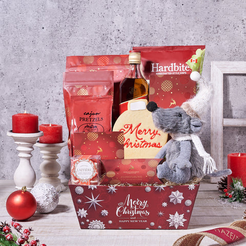 A Traditional Christmas Gift Basket, with Spirits, Christmas Gift Baskets,  Christmas Cookie,  christmas tray,  Popcorn,  chocolate,  candy,  spirits,  Liquor Gift Basket,  Liquor,  christmas, spirits gift basket delivery, delivery liquor gift basket, christmas tray canada, canada christmas tray, toronto