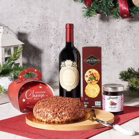 The Cheeseball, Crackers & Wine Platter, Wine Gift Baskets, Gourmet Gift Baskets, Christmas Gift Baskets, Xmas Gifts, Wine, Crackers, Cheeseball, Canada Delivery