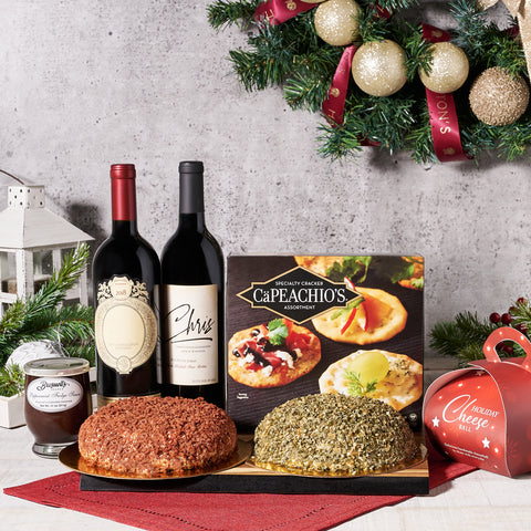 The Cheeseballs & Two Wines Gift Set, Wine Gift Baskets, Gourmet Gift Baskets, Wine Gift Baskets, Wines, Cheeseballs, Crackers, Xmas Gifts, Canada Delivery