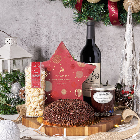 Holiday Wine & Sweets Pairing Gift Set, Gourmet Gift Baskets, Xmas Gifts, Wine Gift Baskets, Christmas Gift Baskets, Wine, Chocolate Popcorn, Cheeseball, Jam, Canada Delivery