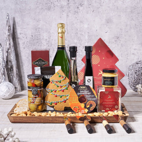 Santa’s Champagne Celebration Basket, christmas gift, christmas, holiday gift, holiday, champagne gift, champagne, sparkling wine gift, sparkling wine, gourmet gift, gourmet, cheeseboard gift, cheeseboard