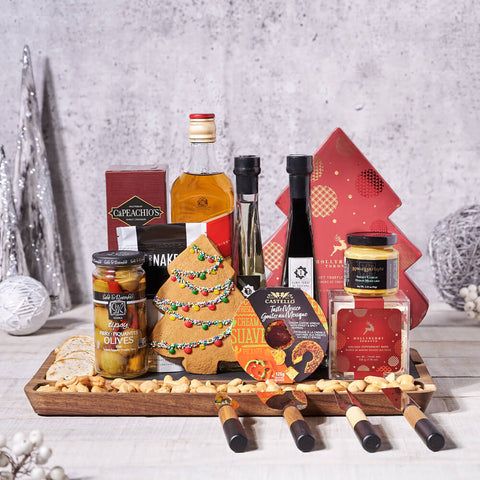 Savory Holiday Feast, christmas gift, christmas, holiday gift, holiday, liquor gift, liquor, gourmet gift, gourmet, cheeseboard gift, cheeseboard