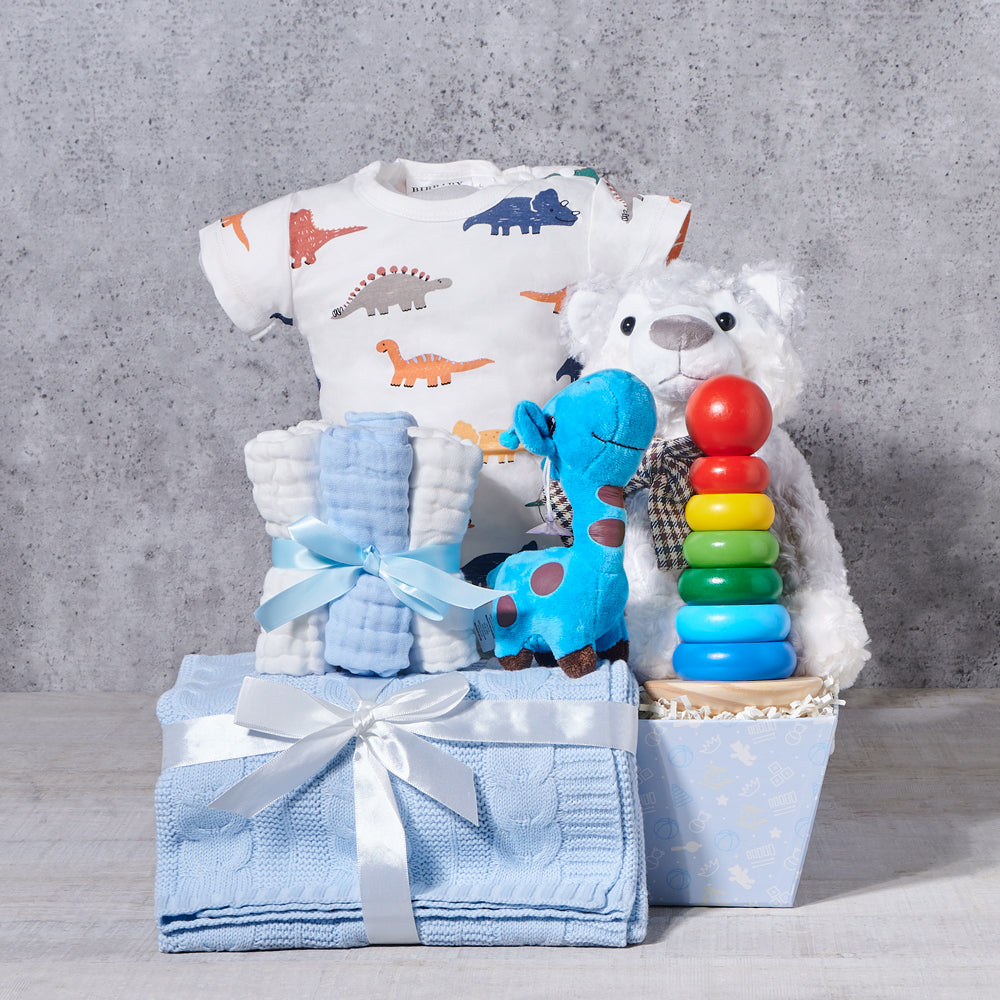 The Baby Boy Little Dinosaur Gift Set, baby boy gift basket, baby boy gift, baby gift basket, baby gift, baby, baby boy