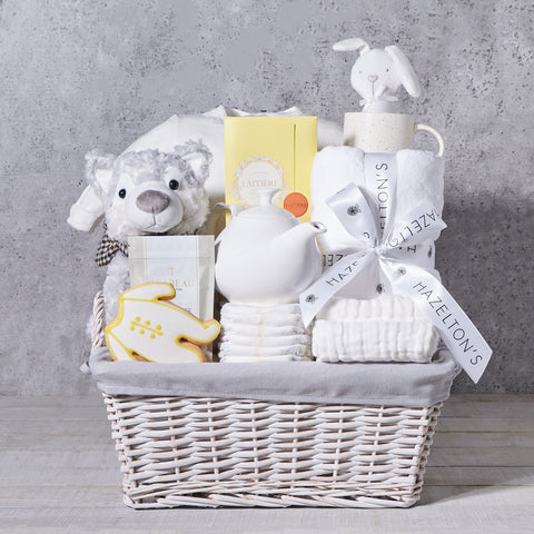 The Baby Teatime Gift Basket, baby gift, baby, tea gift, tea, baby shower gift, baby shower, unisex baby gift, unisex baby