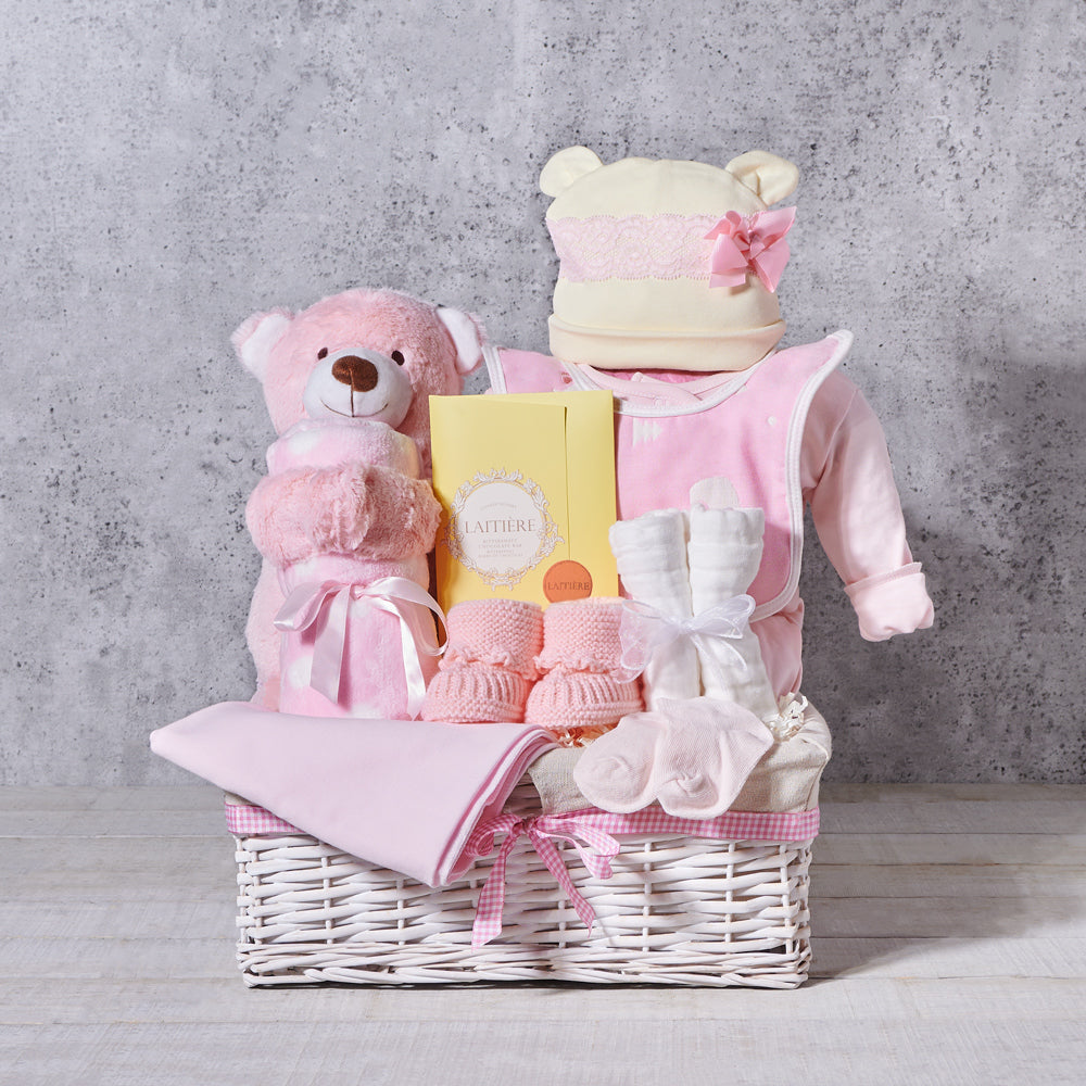 Pink & Perfect Baby Gift Basket, baby gift, baby, baby girl gift, baby girl, baby shower gift, baby shower