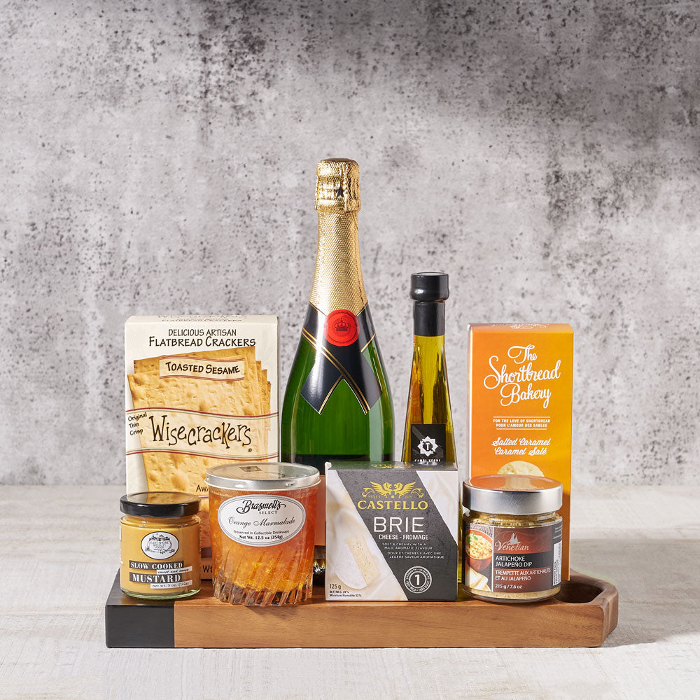 Champagne Toast &amp; Savory Pleasures Gift Set, Champagne Gift Baskets, Gourmet Gift Baskets, Canada Delivery