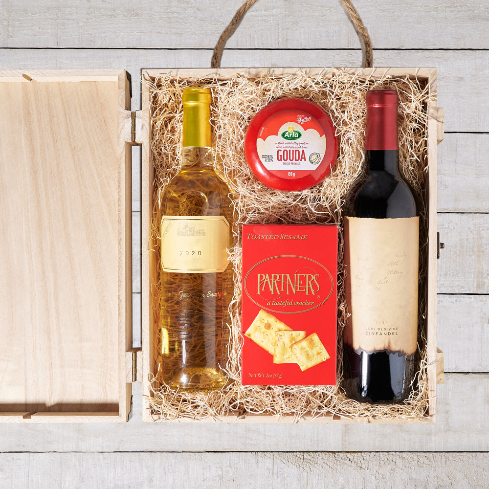 Fresh Cheese & Wine Duo Box, Wine Gift Baskets, Gourmet Gift Baskets, Canada Delivery