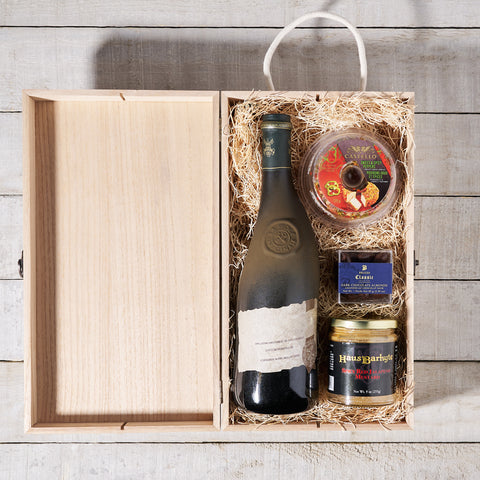Wine & Hors d'oeuvre Gift Box. Wine Gift Crate, Wine Gift Baskets, Chocolate Gift Baskets, Canada Delivery