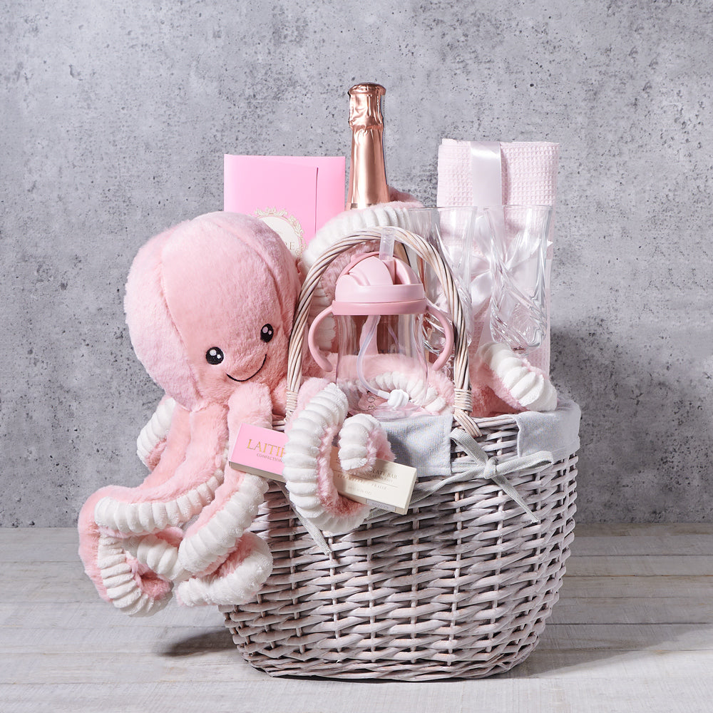 Mommy and Me - Let's Celebrate Baby Girl Gift Basket, baby gift, baby, baby girl gift, baby girl, sparkling wine gift, sparkling wine, champagne gift, champagne