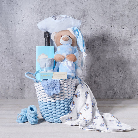 Mommy and Me - Let's Celebrate Baby Boy Gift Basket, baby gift, baby, baby boy gift, baby boy, baby shower gift, baby shower, champagne gift, champagne, sparkling wine gift, sparkling wine
