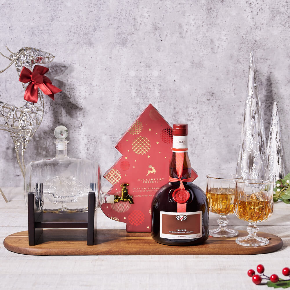 Ship In A Barrel Holiday Gift Basket, christmas gift, christmas, holiday gift, holiday, liquor gift, liquor, decanter gift, decanter, chocolate gift, chocolate