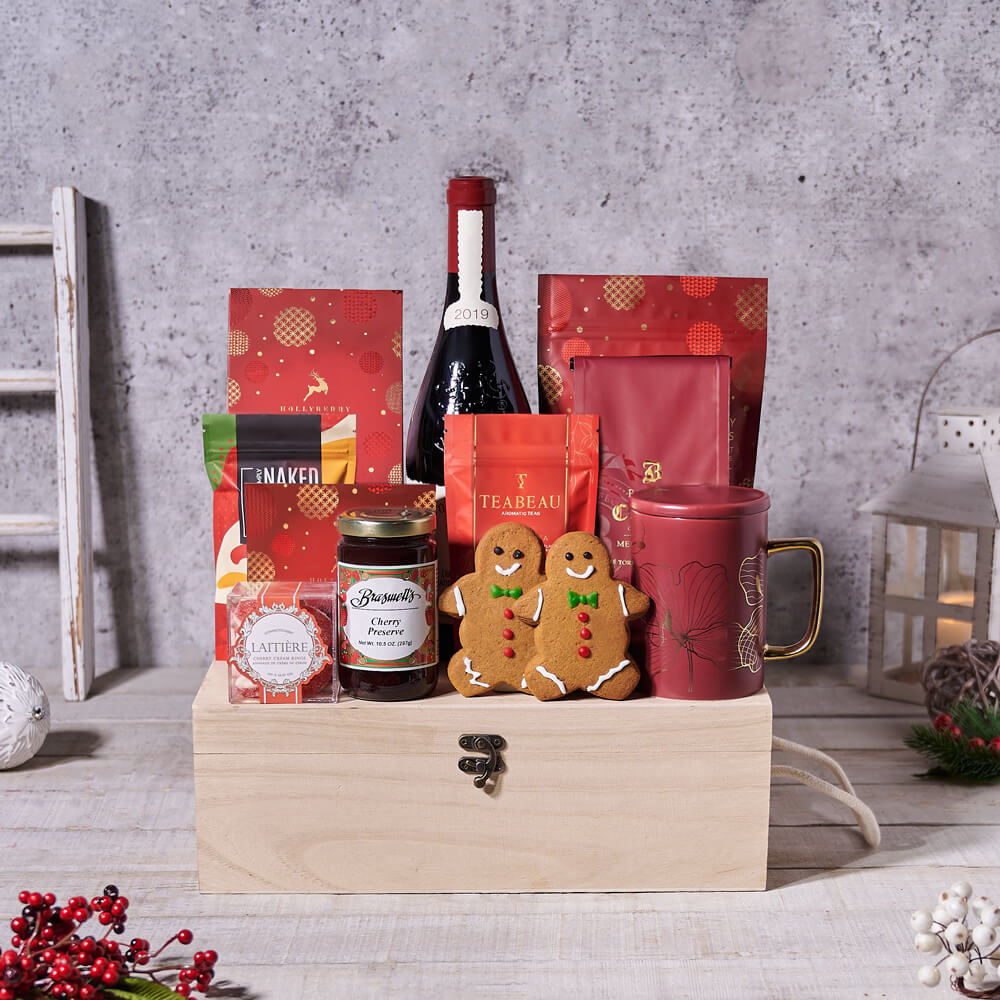 Holiday Comfort Wine &amp; Gingerbread Gift Crate, christmas gift, christmas, holiday gift, holiday, gourmet gift, gourmet, wine gift wine, tea gift, tea