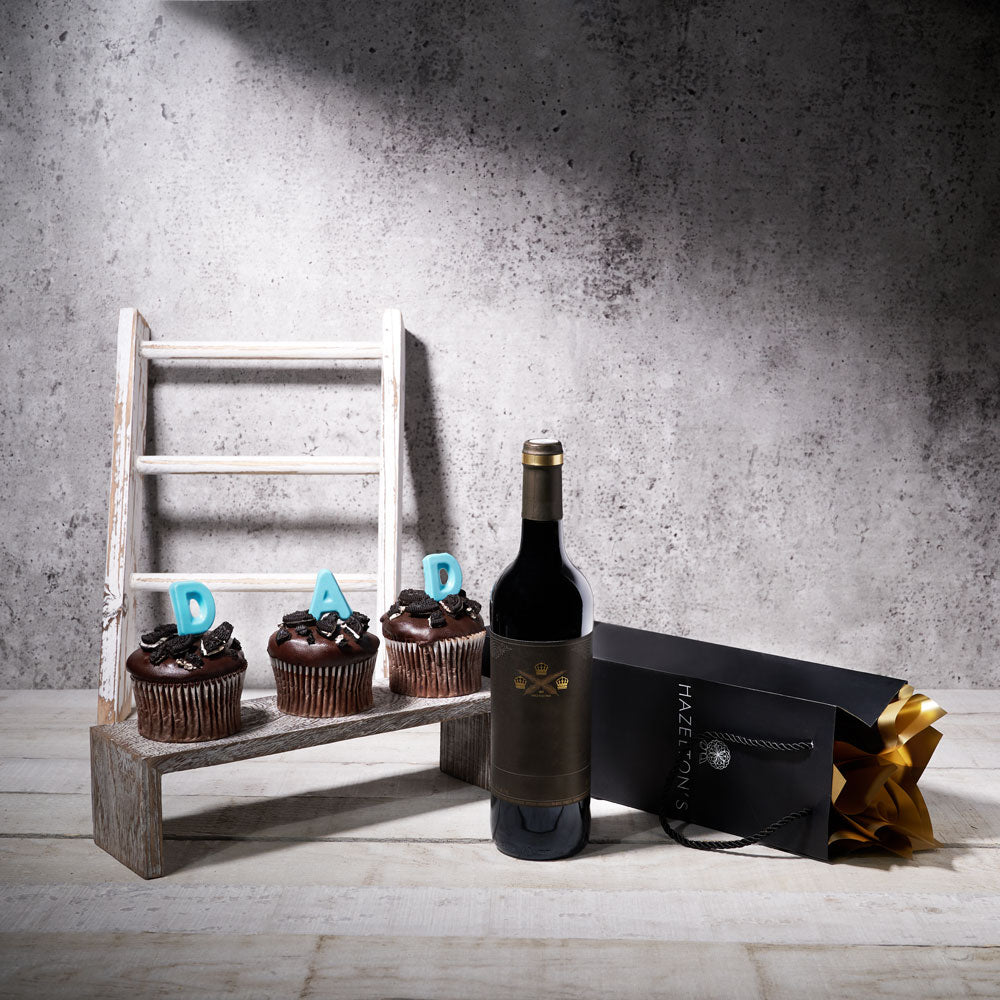 Cake and wine themed Father's Day gift basket, Same day Canada delivery