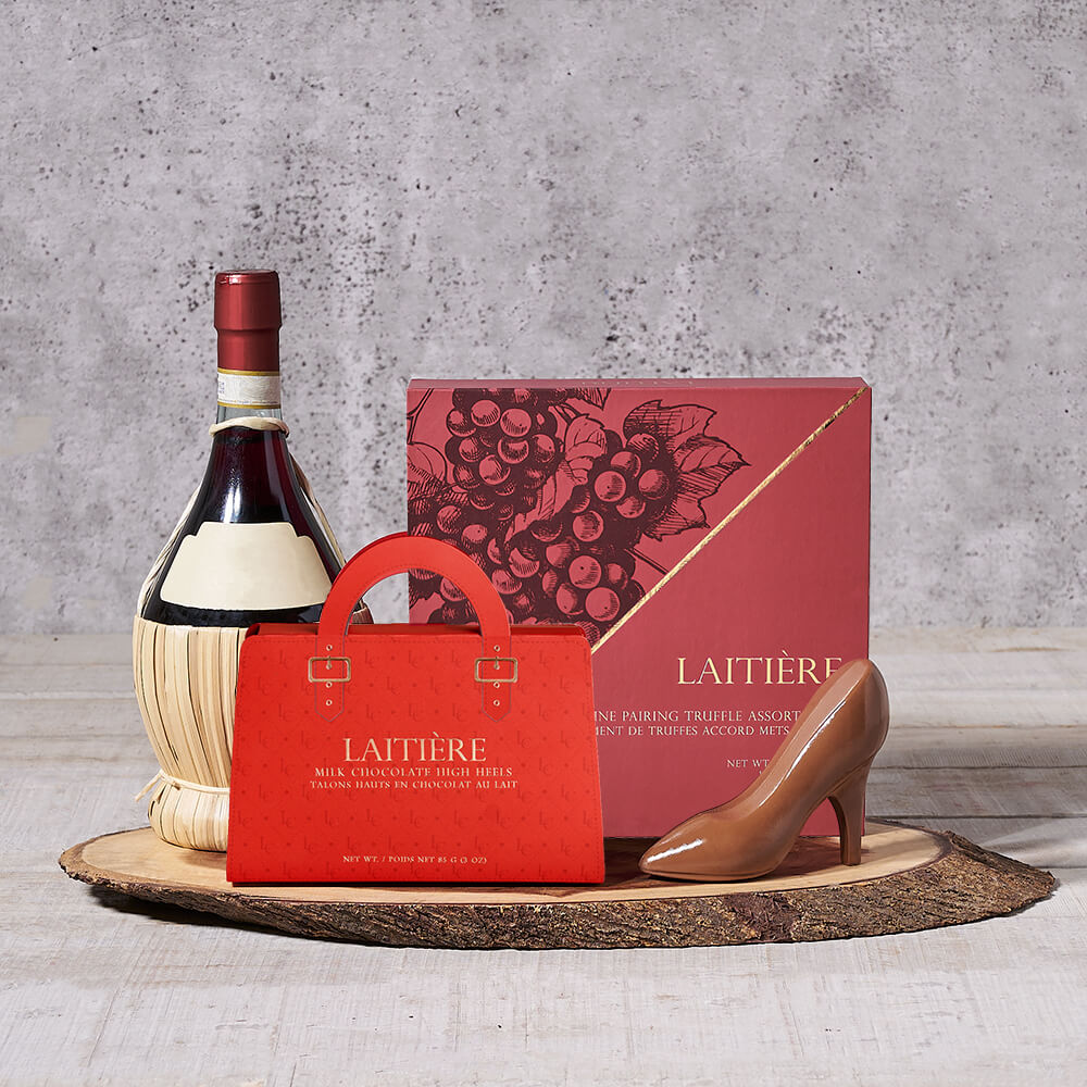 The Splendid Chocolate Heel &amp; Wine Set, wine gift, wine, chocolate gift, chocolate, gourmet gift, gourmet