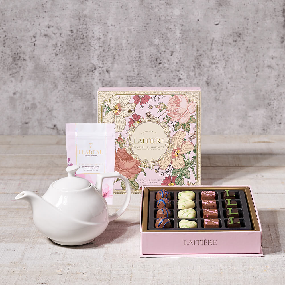 Elegant Teapot & Sweet Comfort Gift Set, tea gift, tea, chocolate gift, chocolate, gourmet gift, gourmet