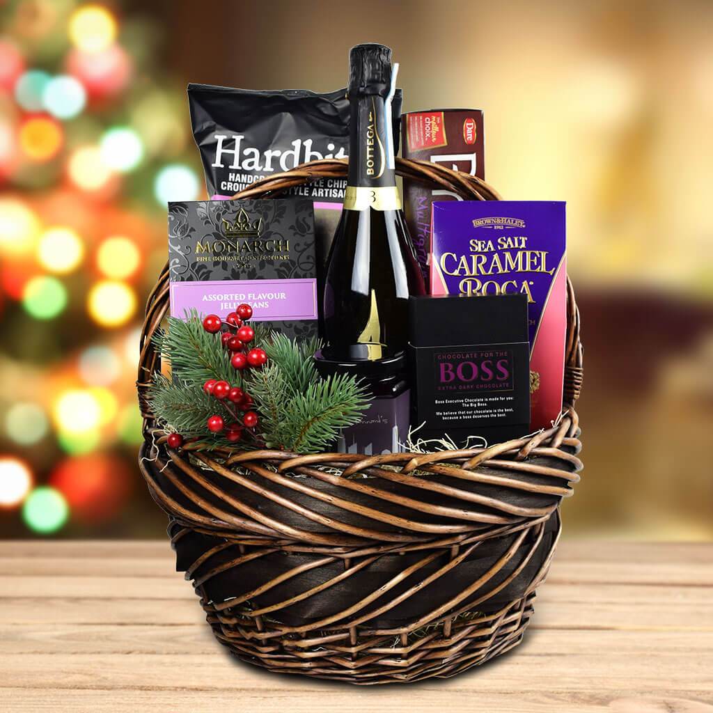 The Winter Treats Gift Basket With Sparkling Wine
