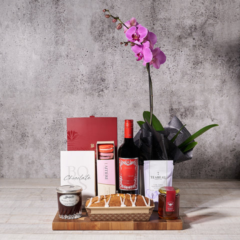 Spectacular Gourmet Treats & Wine Set, Valentine's Day gifts, orchid gifts, wine gifts
