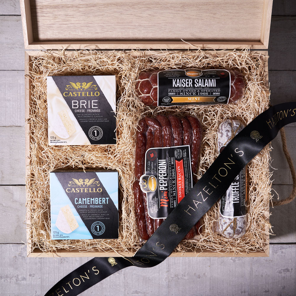The Rustic Meat &amp; Cheese Gift Crate, gift crates, cheese, salami