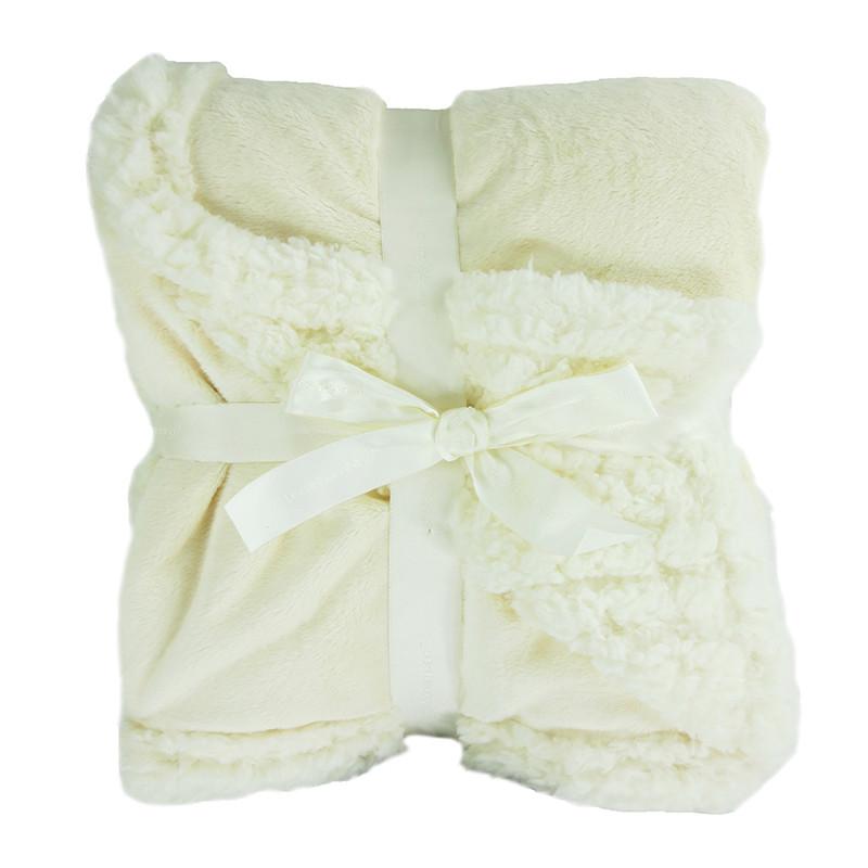 Embroidered Luxury Chamois Blanket - White