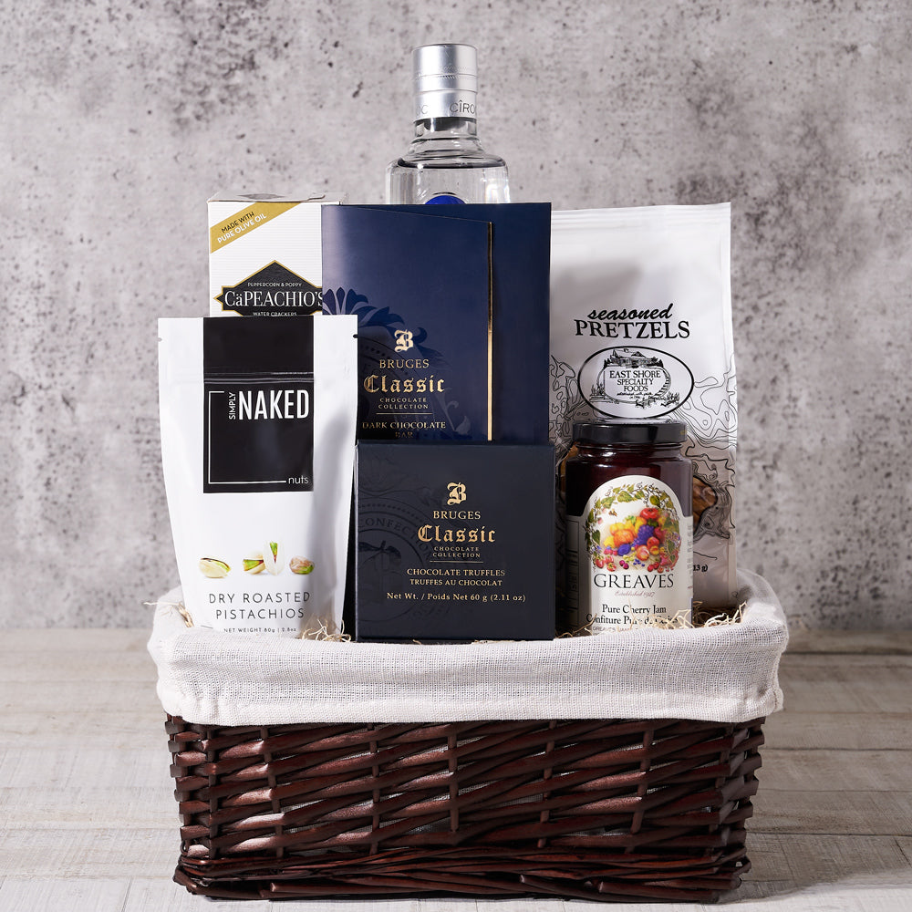 Pour to Impress Liquor Gift Basket, liquor gift basket, gourmet gift basket, spirits gift basket delivery canada, toronto