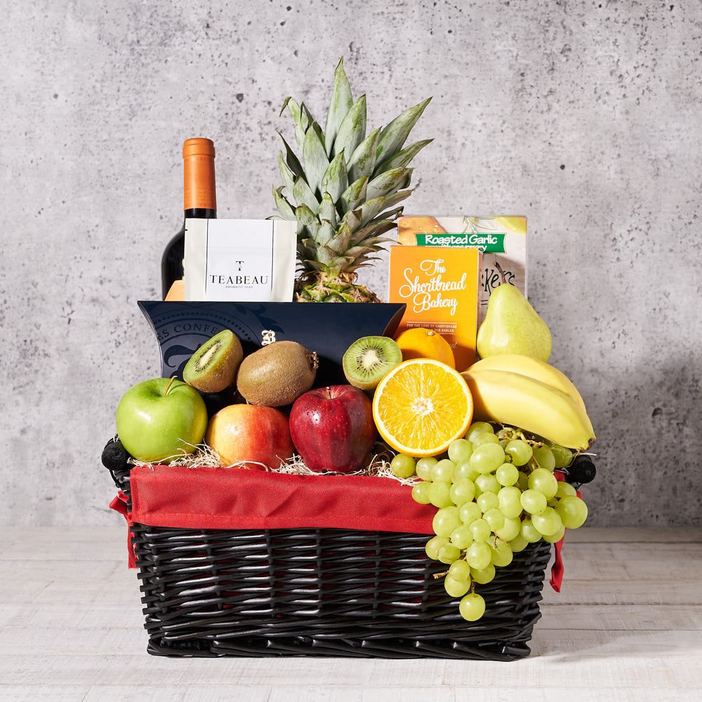 A Fruitful Delight Wine Gift Basket,cookies, chocolate, Fruits Gift Baskets, fruit, Wine Gift Basket, wine, gourmet, wine gift basket delivery, delivery wine gift basket, fruit basket usa, usa fruit basket