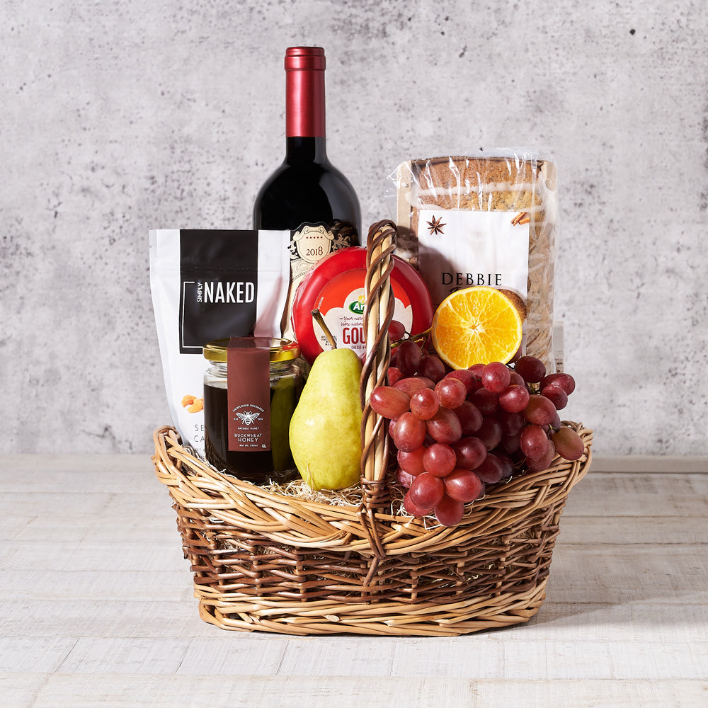 Gourmet & Fresh Picks Wine Gift Basket,nuts,  cheese,  fruit,  Wine Gift Basket,  wine,  gourmet, wine gift basket delivery, delivery wine gift basket, wine basket canada, canada wine basket, toronto