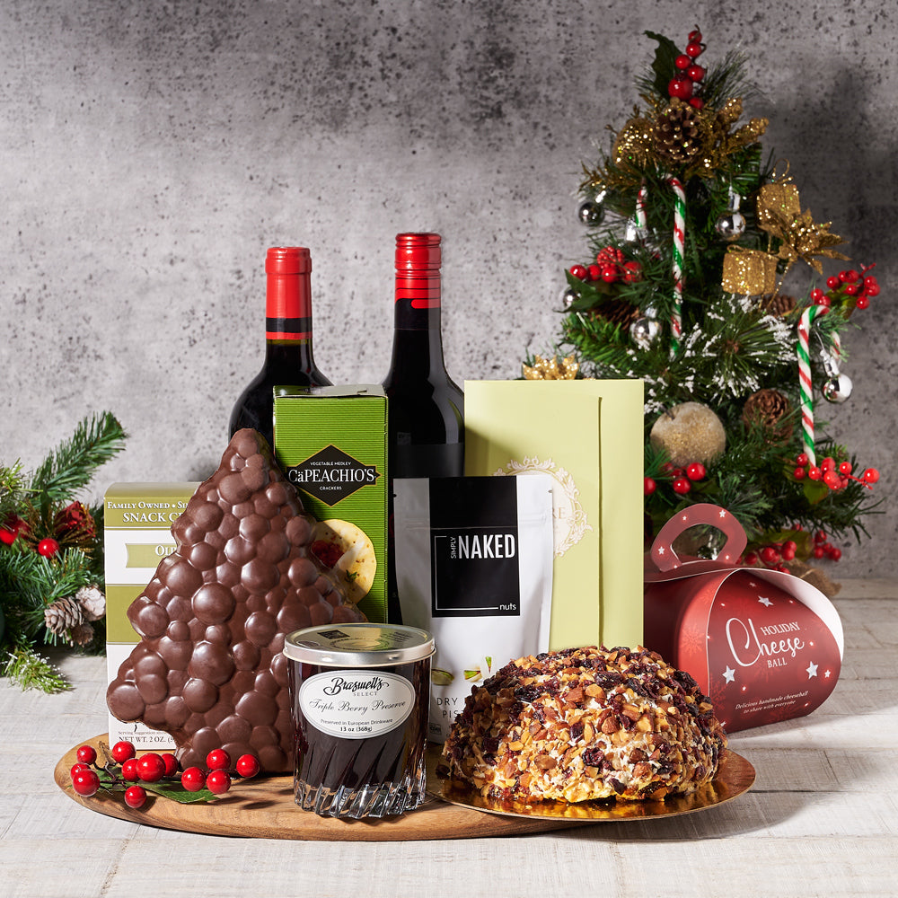Christmas Wine, Cheese & Chocolate Platter, Wine Gift Baskets, Christmas Gift Baskets, Xmas Gift Baskets, Gourmet Gift Baskets, Cheeseball, Wines, Chocolates, Snacks, Canada Delivery