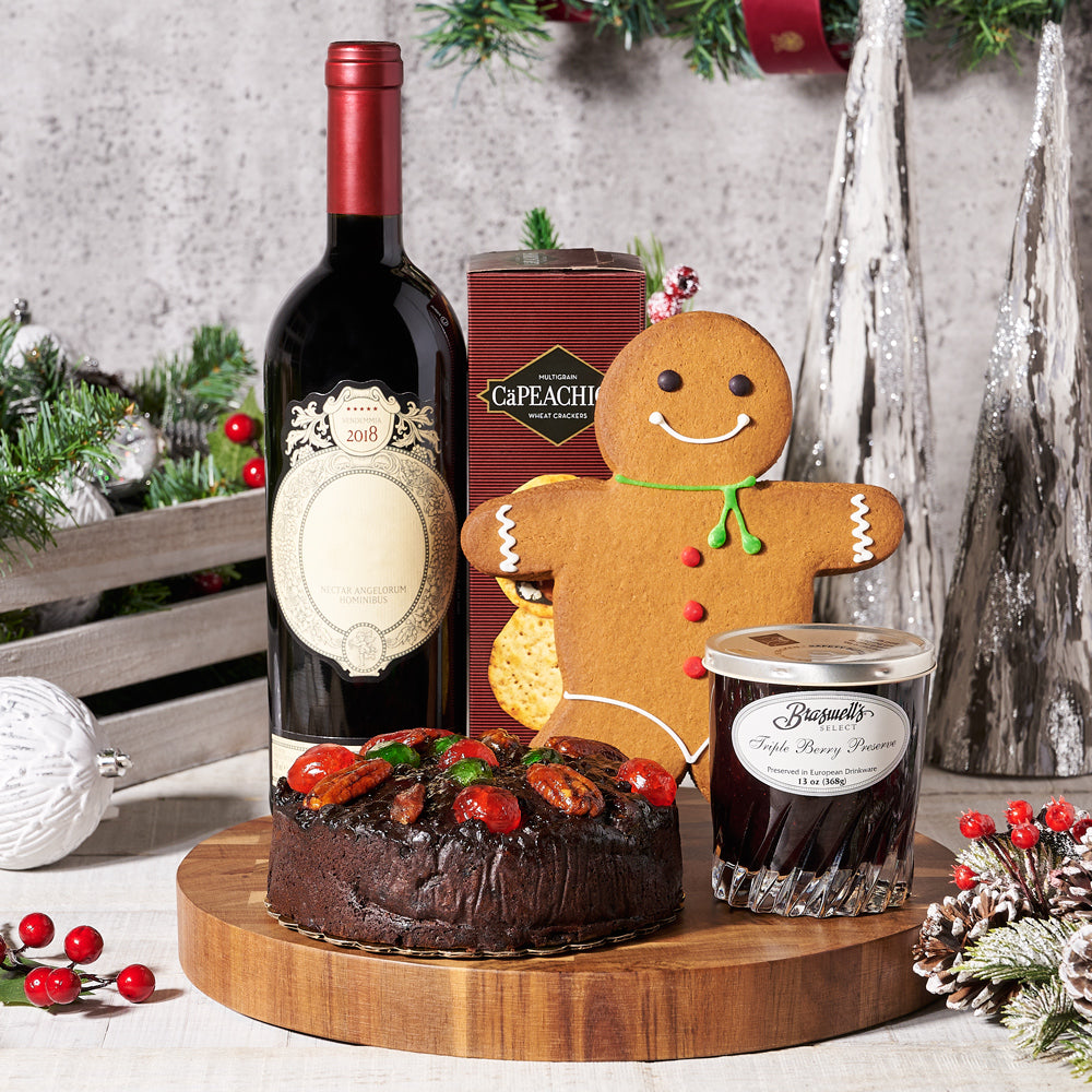 The Gingerbread Christmas Wine &amp; Fruitcake Gift, Gourmet Gift Baskets, Wine Gift Baskets, Christmas Gift Baskets, Xmas Gifts, Fruitcake, Wine, Gingerbread, Cracker, Canada Delivery