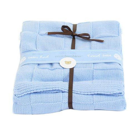 Embroidered Luxury Knitted Blanket - Blue